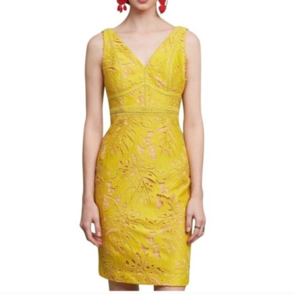 Maeve Gardenia Lace Column Dress Yellow Pink Size 8